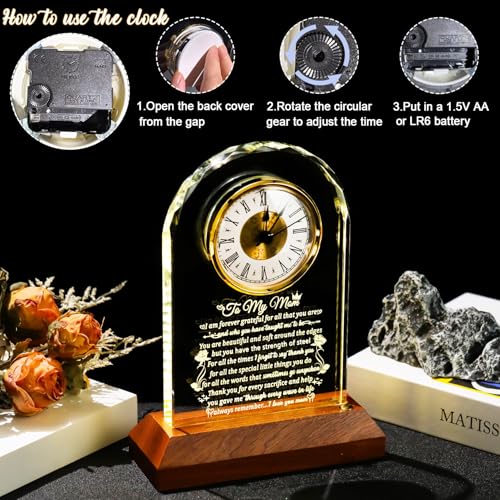 Arikyrist Glass Clock Gifts for Mom from Daughter Son with LED Light Base - color: Mom