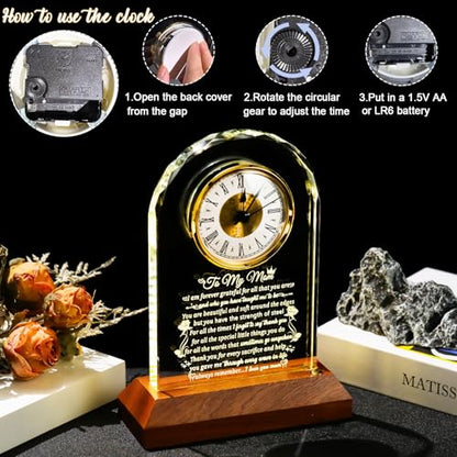 Arikyrist Glass Clock Gifts for Mom from Daughter Son with LED Light Base - color: Mom