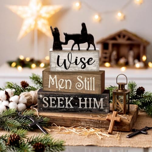Lineshading 4 Pcs Christmas Nativity Wooden Blocks Wise Men Table Decor - style: Wise Men