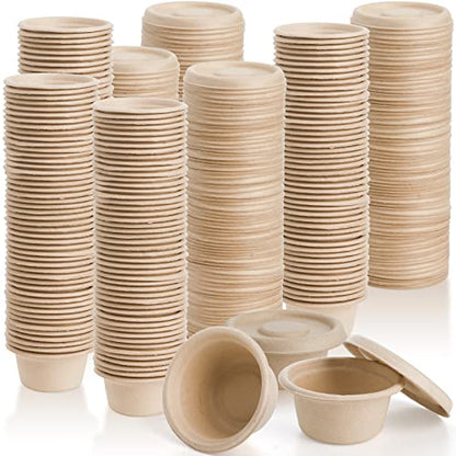 Yesland 200 Pack 2 oz Natural Bagasse Fiber Cups with Lids, 2.3'' x 1.1''(H) x 1.6'' Paper Tasting Cups Disposable Sample Food cup, Compostable Sauce Containers for Snack Tasting Charcuterie - color: Natural