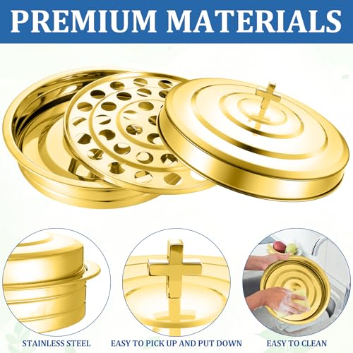 Jingmore Communion Ware 3 Holy Wine Serving Trays with 1 Cover, Gold - color: Gold