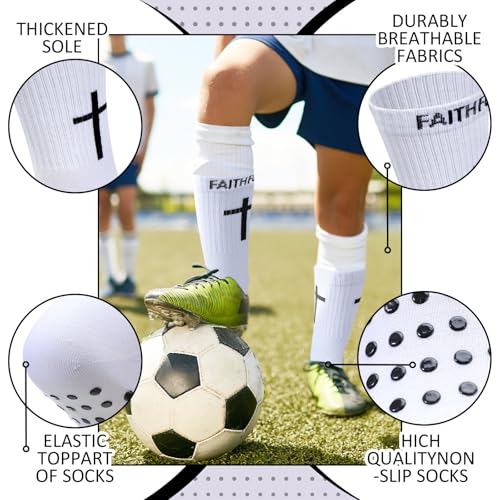 Glitopper 6 Pairs Cross Grip Soccer Socks US 6-13 christian - color: White, style: Classic