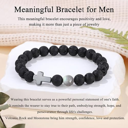 JoycuFF 𝗖𝗵𝗿𝗶𝘀𝘁𝗶𝗮𝗻 𝗚𝗶𝗳𝘁𝘀 𝗳𝗼𝗿 𝗠𝗲𝗻 𝗠𝗼𝗼𝗻𝘀𝘁𝗼𝗻𝗲 𝗖𝗿𝗼𝘀𝘀 𝗕𝗿𝗮𝗰𝗲𝗹𝗲𝘁𝘀, Christmas Stocking Stuffers Inspirational Gifts for Teens Men Cross Bracelets with Card - color: Brother Gifts