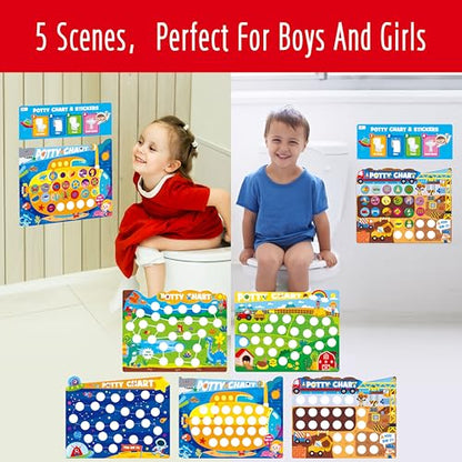Potty Training Sticker Chart for Kids, 15 Incentive Potty Charts & 630 Stickers (Space, Farm, Dinosaur, Ocean, Construction Site) Potty Training Charts for Boys & Girls, Multiple Toddlers - style: Potty Training Incentive Charts
