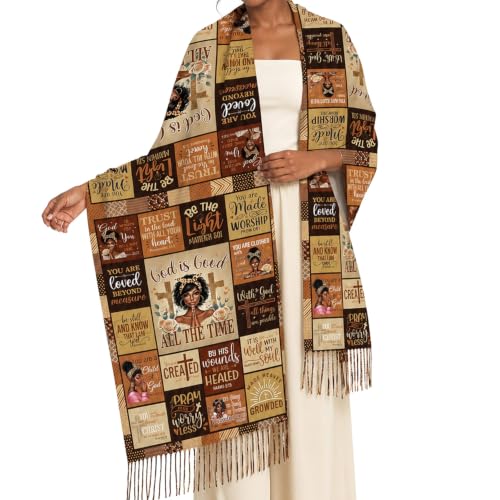 The Virgin Mary Bible Verse Shawls for Women, Catholic Christian Blanket Scarf Gifts or Mom Teacher Christmas - color: Black Brown