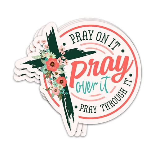 3PCs Pray Over It Sticker Christian Cross Bible Verse Sticker Floral Religious Faith Jesus God Scripture Waterproof Vinyl Stickers for Laptop Water Bottle Tumbler Decals Gifts for Adults Kids 3"x2.7"