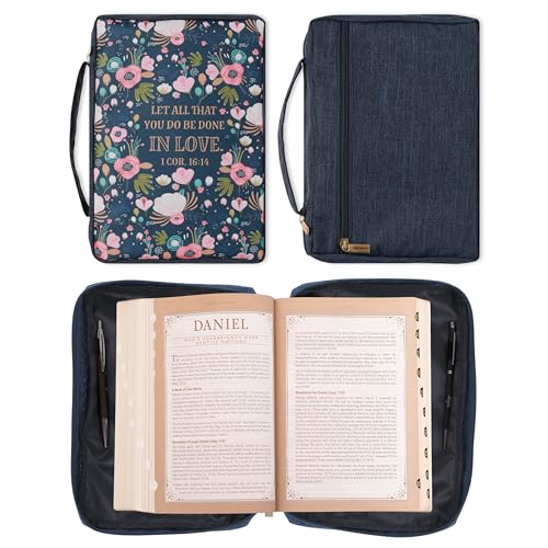 Christian Art Gifts Women's Polyester Bible Cover: 1 Corinthians 16:14 - color: Navy Floral, size: Large