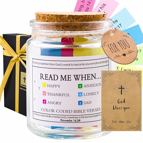 Bible Verse Jar, 108 Scripture Cards, Read Me When Christian Birthday Gifts for Women, Men, Mom, Graduation, Baptism Confirmation Gifts, Prayer Jar for Daily Encouragement & Bible Study