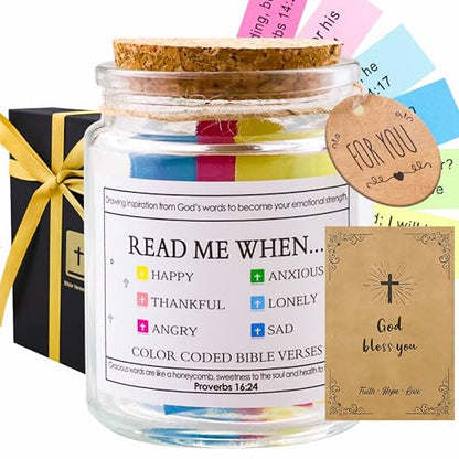 Bible Verse Jar, 108 Scripture Cards, Read Me When Christian Birthday Gifts for Women, Men, Mom, Graduation, Baptism Confirmation Gifts, Prayer Jar for Daily Encouragement & Bible Study
