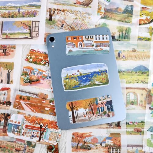 Fall Scenery Sticker Book, PET & Washi Stickers for Journaling - color: Gold-maple Memo