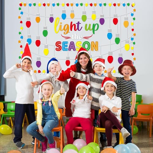 Christmas Bulletin Board Decorations Light Up The Season Classroom Paper Cutouts Christmas Light Bulb Inspirational Decor for Holiday Sunday School Classroom Chalkboard Wall Decor Teacher Supplies - style: Light Up The Season