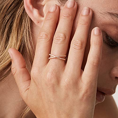 PAVOI 14K Gold Plated X Ring Simulated Diamond CZ Criss Cross Ring for Women - color: Rose Gold, size: 5