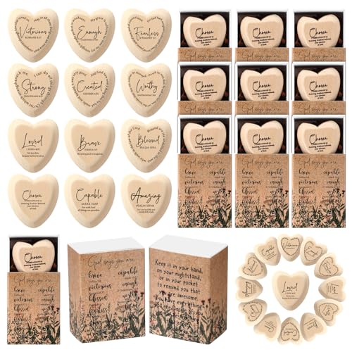 Yalikop 24 Sets Christian Gift Bulk Wooden Scripture Hearts, Wood Color - color: Wood Color