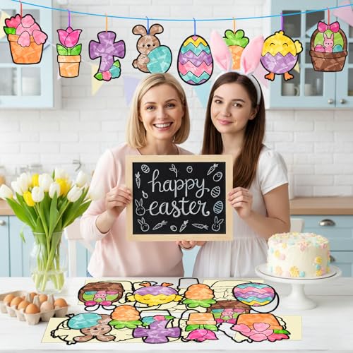 Eersida 32 Sets Easter Suncatcher Craft Kit, Easter Window Art Crafts DIY - style: Easter C