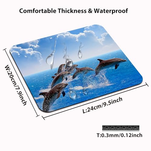 Dolphins Leaping in Harmony Over the Blue Ocean Mouse Pad, Mat for Desk - color: Cute Colorful Art Rec16
