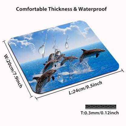Dolphins Leaping in Harmony Over the Blue Ocean Mouse Pad, Mat for Desk - color: Cute Colorful Art Rec16