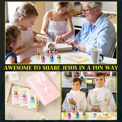CroBlissful 30 Sets Mini Jesus Figurines Bulk Christian Glow in The Dark with Let Your Light Shine Cards for Christian Sunday School Religious Party Favor Halloween(Open Your Arms) - style: Open Your Arms