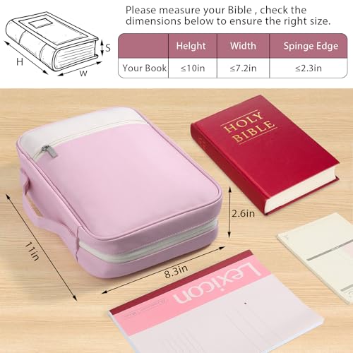GERMUN Bible Cover with Durable Handle, Carrying Book Case Church Bag Bible, Protective with Zippered Pocket, Bible Accessories Supplies, Book Protector for Book Lovers, WhitePink - color: White&Pink