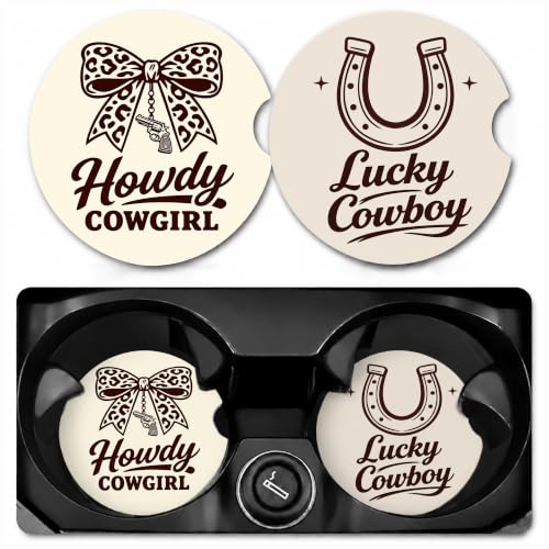 Car Coasters for Cup Holders, Western Car Coasters Set of 2, B26 - color: Lucky Howdy