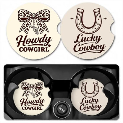 Car Coasters for Cup Holders, Western Car Coasters Set of 2, B26 - color: Lucky Howdy
