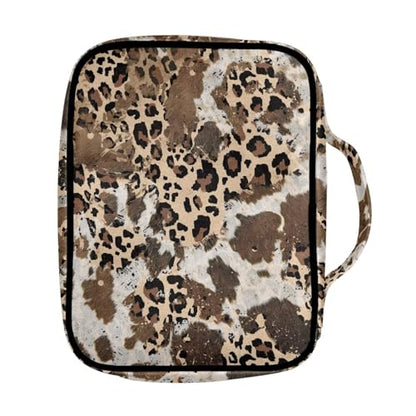 Coldinair Aesthetic Leopard Print Bible Cover for Women Girls Large Bible Case Scripture Study Carrying Book Cover Church Bag Protective with Handle and Zippered Pocket - color: Aesthetic Leopard Print