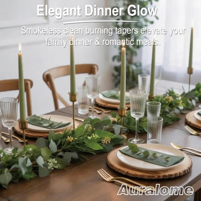Sage Green Taper Candles - 10 Inch Dripless Smokeless Candlesticks 12 Pack Unscented Tapered Candle Paraffin Wax Long Slow Burning Tall Candle Sticks for Dinner St. Patrick's Day - color: 12-sage green, size: 12 Pcs