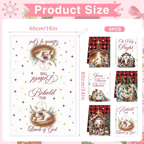 Christmas Kitchen Towels, 6PCS Nativity Religious Hand Tea Towels Set Xmas Housewarming Gifts, Jesus is The Reason for The Season Kitchen Dish Clothes Bathroom Holiday Decor Supplies - color: Nativity