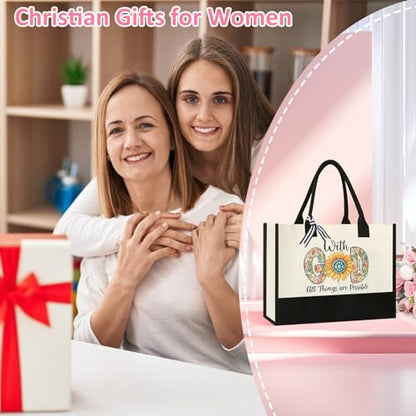 Tecanne Christian Gifts for Women, Canvas Tote Bag with Makeup Bag - color: Christian Gifts