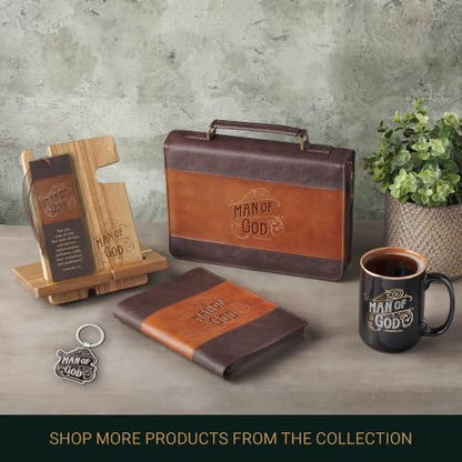 Christian Art Gifts Premium Faux Leather Bookmark for Men: Man of God - color: Brown/Man of God