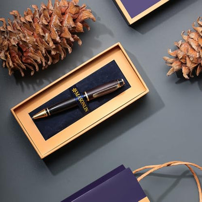 Hand Crafted Masonlin Series Ballpoint Luxury Wood Pen, Black With Golden Titanium Fine Writing Instrument, Elegant Writing Pen With Gift Box, Thank You Gift for Men, Women - color: Black