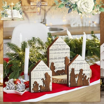 3 Pcs Christmas Nativity Scene Table Ornament, Christian Music Sheet Decor
