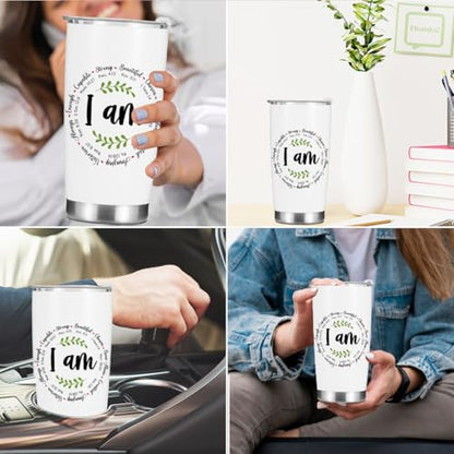 Christian Gifts for Women Men Girls Tumbler, Inspirational Bible Verse Scripture Gifts Birthday Christmas, Faith Religious Coffee Mug Stainless Steel Vacuum Insulated Double Wall Travel Cup with Lid - color: I Am Strong 1224