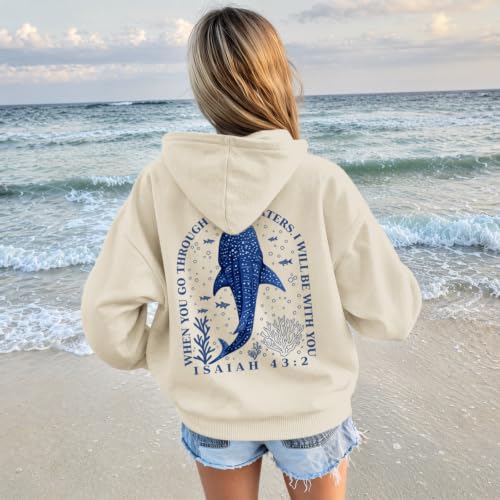 BeWithYou Christian Whale Shark Hoodies for Women Jesus Faith Sweatshirts God Religious Hoodie Bible Verse Graphic Pullover - color: Apricot, size: XX-Large