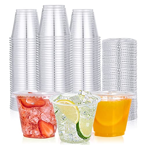 Lilymicky 200 PACK 9 oz Clear Plastic Cups with Flat Lids - color: Flat Lids-9 oz