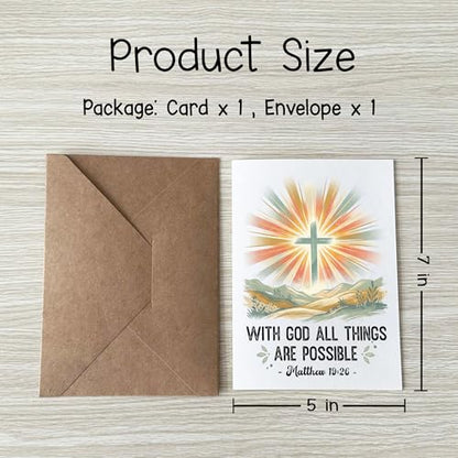 With God All Things Are Possible Christian Encouragement Card Faith Greeting Cards Religious Inspirational Message Thoughtful Gift for Friend Bestie Daughter Son Granddaughter Grandson Coworker Partner Husband Wife - color: with God All Things Are Possibl
