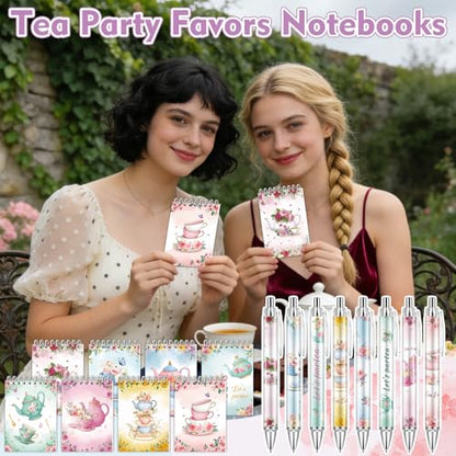 48 Pcs Tea Party Favors Tea Notebook with Floral Ballpoint Pens - style: Tea
