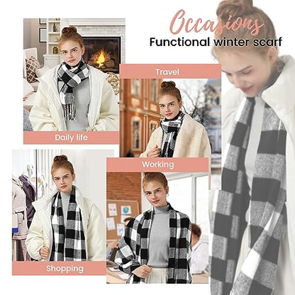 Clothirily Womens Winter Scarf, Oversized Long Blanket Plaid Shawl Wrap - color: Black White Plaid