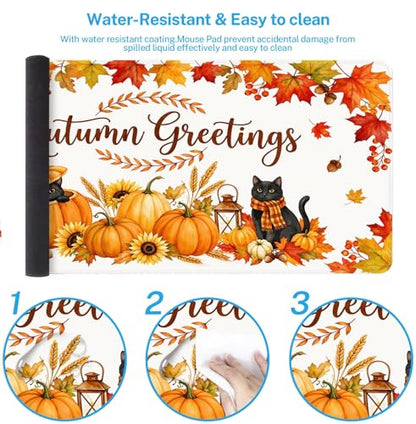 Britimes Large Mouse Pad, Mouse Pad, 31.5 x 15.7 Inch, Fall Pumpkin Cat - color: Pumpkin Cat Lantern