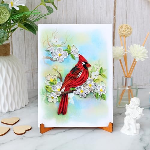 KingKraft Quilling Card- Handcrafted Greeting Card for All Occasions, Cardinal and Dogwood Card for Birthday, Anniversary, Thinking of You, Get Well, Valentines Day, Mothers Day Card, Blank Inside - color: Cardinal