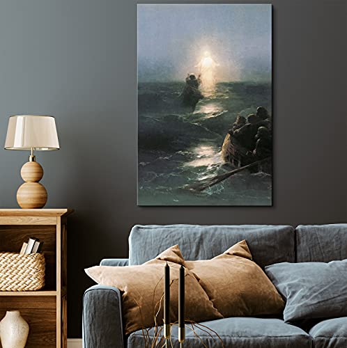artprints1stop Canvas Print Wall Art - Jesus Walking on Water by Ivan Aivazovsky - 12x18 inches - color: Jesus Walking on Water, size: 18"L x 12"W
