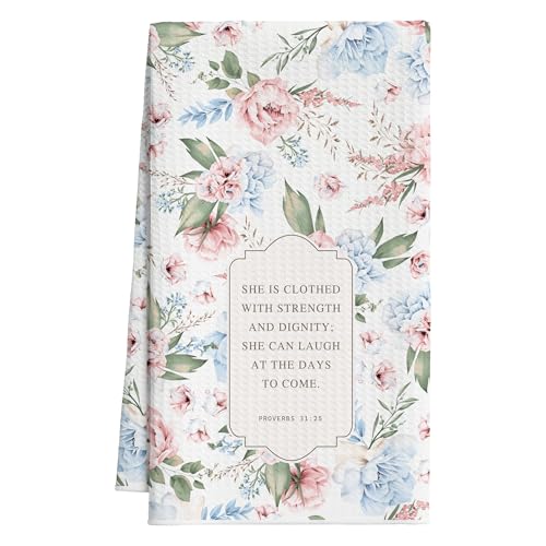 Christian Floral Kitchen Towels, Blue Hydrangea Hymn Tea Dish Towel, 04 - color: Blue Hydrangea Bible
