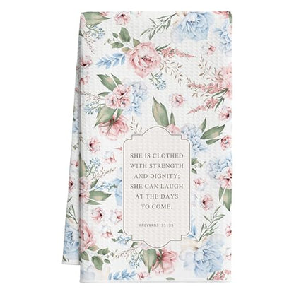 Christian Floral Kitchen Towels, Blue Hydrangea Hymn Tea Dish Towel, 04 - color: Blue Hydrangea Bible