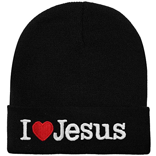 I Love Jesus Beanie Hat Ski Cap All Seasons Embroidered Solid Color - color: Black