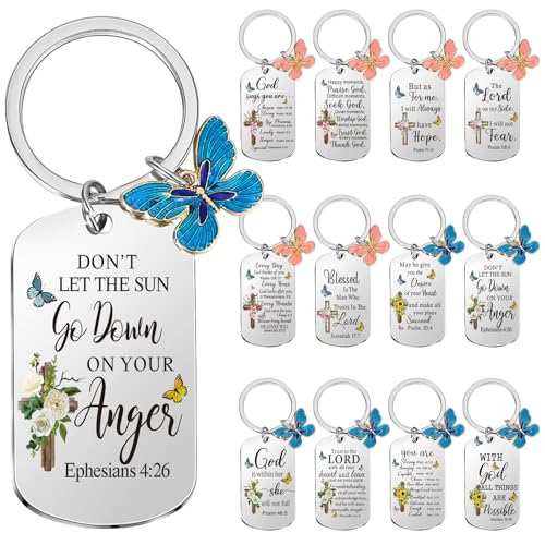 Misdary 12 Pcs Christian Bible Verse Keychain Bulk for Women - style: English