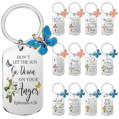 Misdary 12 Pcs Christian Bible Verse Keychain Bulk for Women - style: English