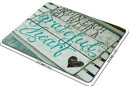 Smooffly Gaming Mouse Pad Custom, Begin Each Day with A Grateful Heart Quotes Rustic Turquoise Wood Design, Inspirational Bible Verse Scripture Quote Mouse Pads