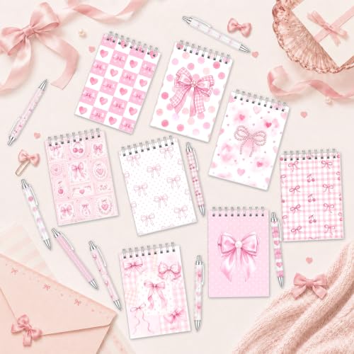 Sprial Notebooks with Pens Bulk, 48 Pack, 5.5 x 4.7 Inch, Coquette - color: Pink Bow Coquette