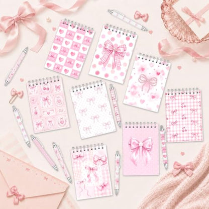 Sprial Notebooks with Pens Bulk, 48 Pack, 5.5 x 4.7 Inch, Coquette - color: Pink Bow Coquette