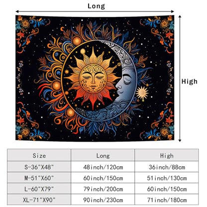 Apdidl Sun and Moon Boho Tapestry, Hippie Mandala Tapestries Wall Hanging - color: D-Boho Sun Tapestry, size: 48"L x 36"W