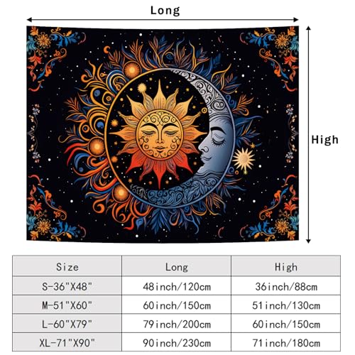 Apdidl Sun and Moon Boho Tapestry, Hippie Mandala Tapestries Wall Hanging - color: D-Boho Sun Tapestry, size: 60"L x 51"W